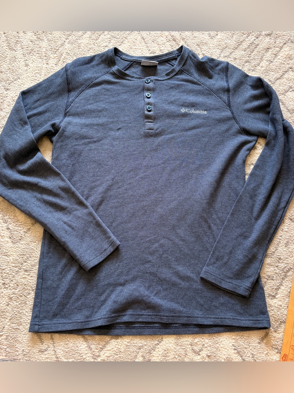 Columbia Navy Waffle-Knit Long Sleeve Henley